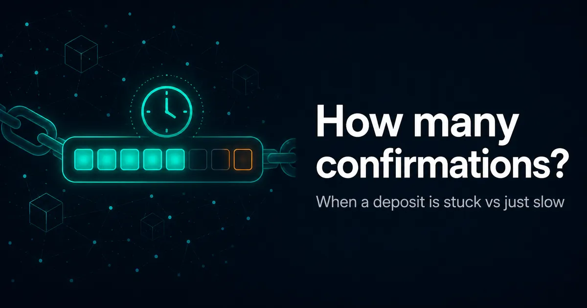 A deposit confirmation meter filling block by block, with a clock